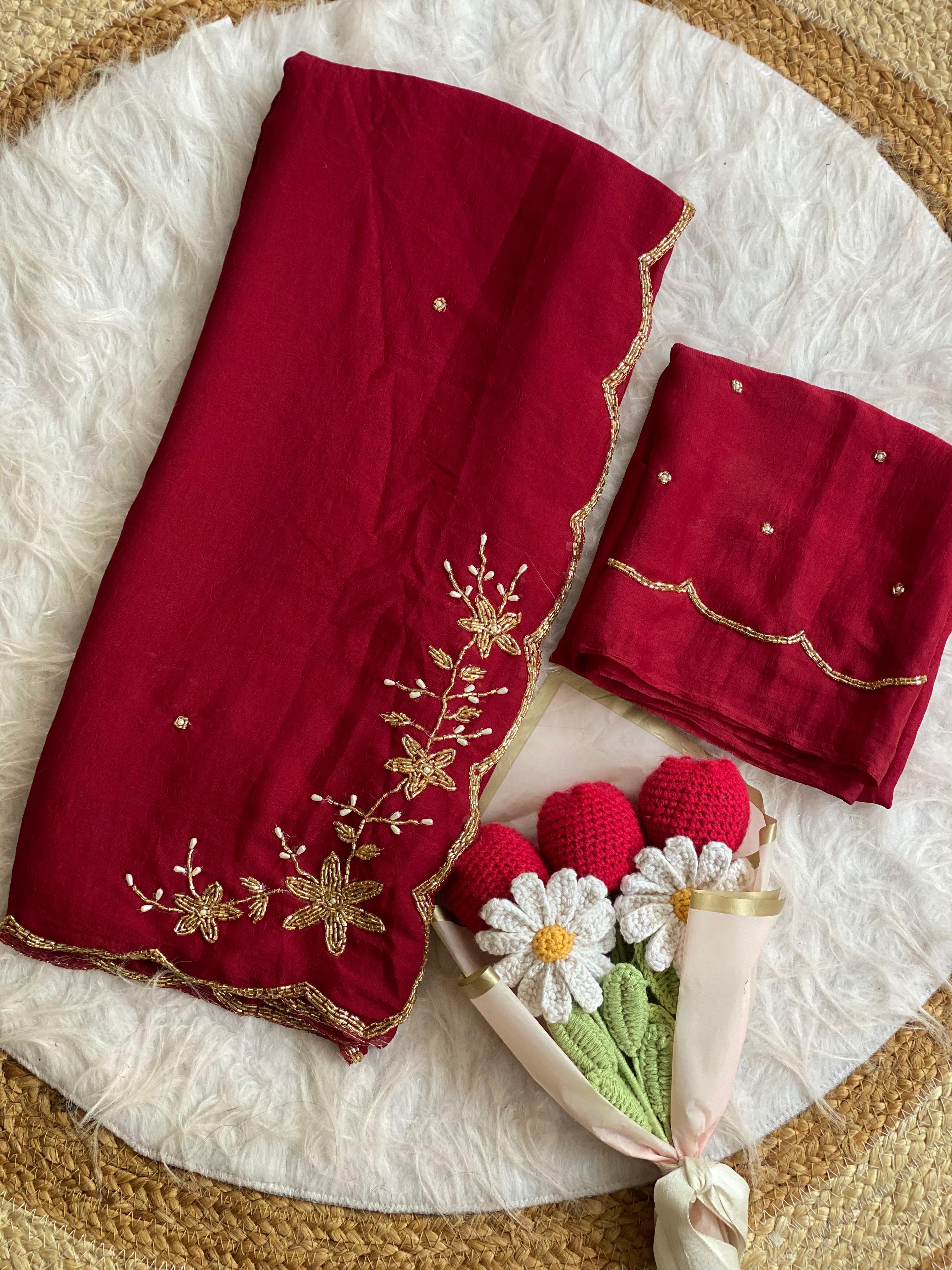 Glamorous Wedding Wear Soft Crush Silk Handwork Butta Fancy Designer Saree For Occasion