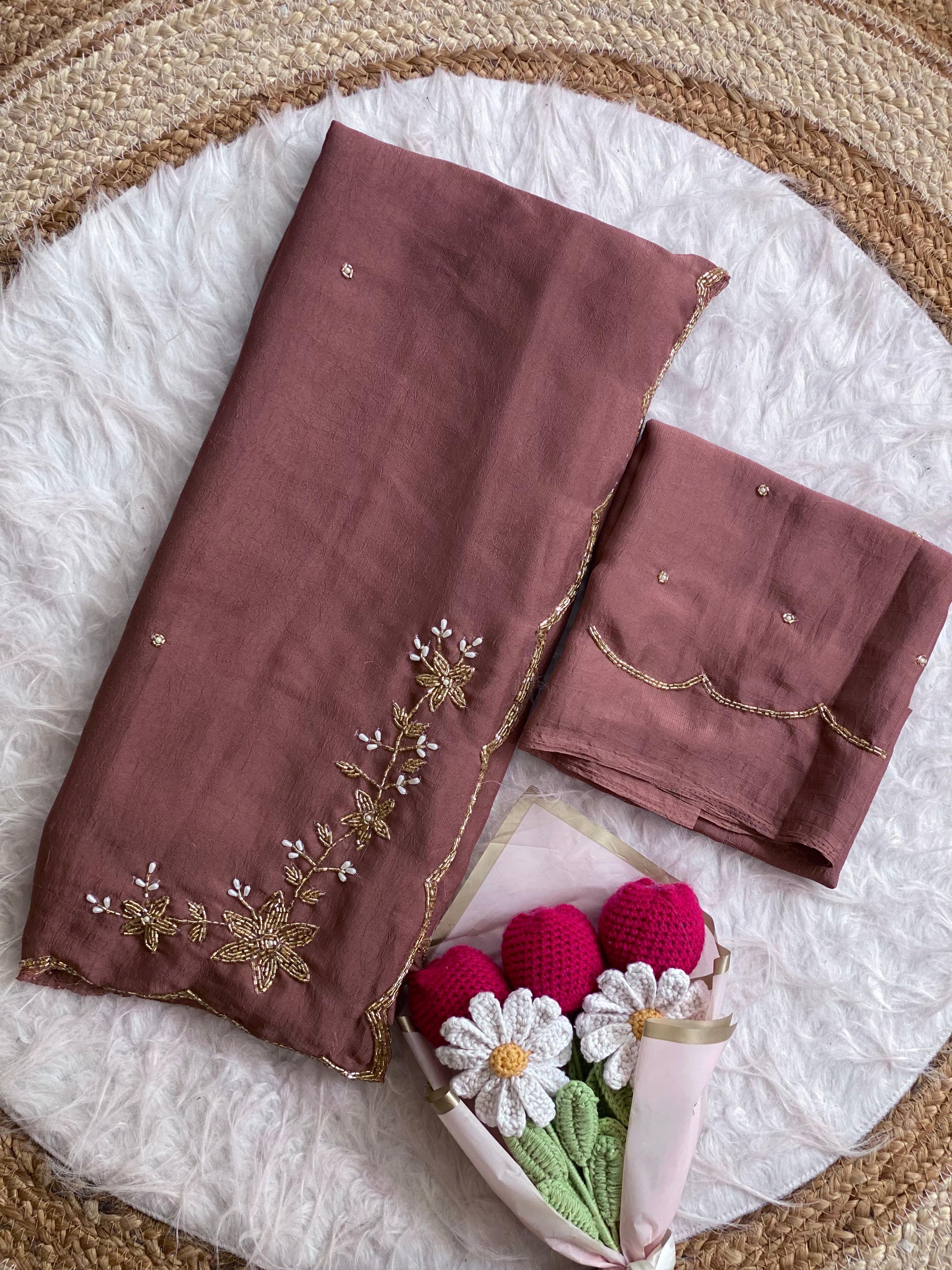 Glamorous Wedding Wear Soft Crush Silk Handwork Butta Fancy Designer Saree For Occasion