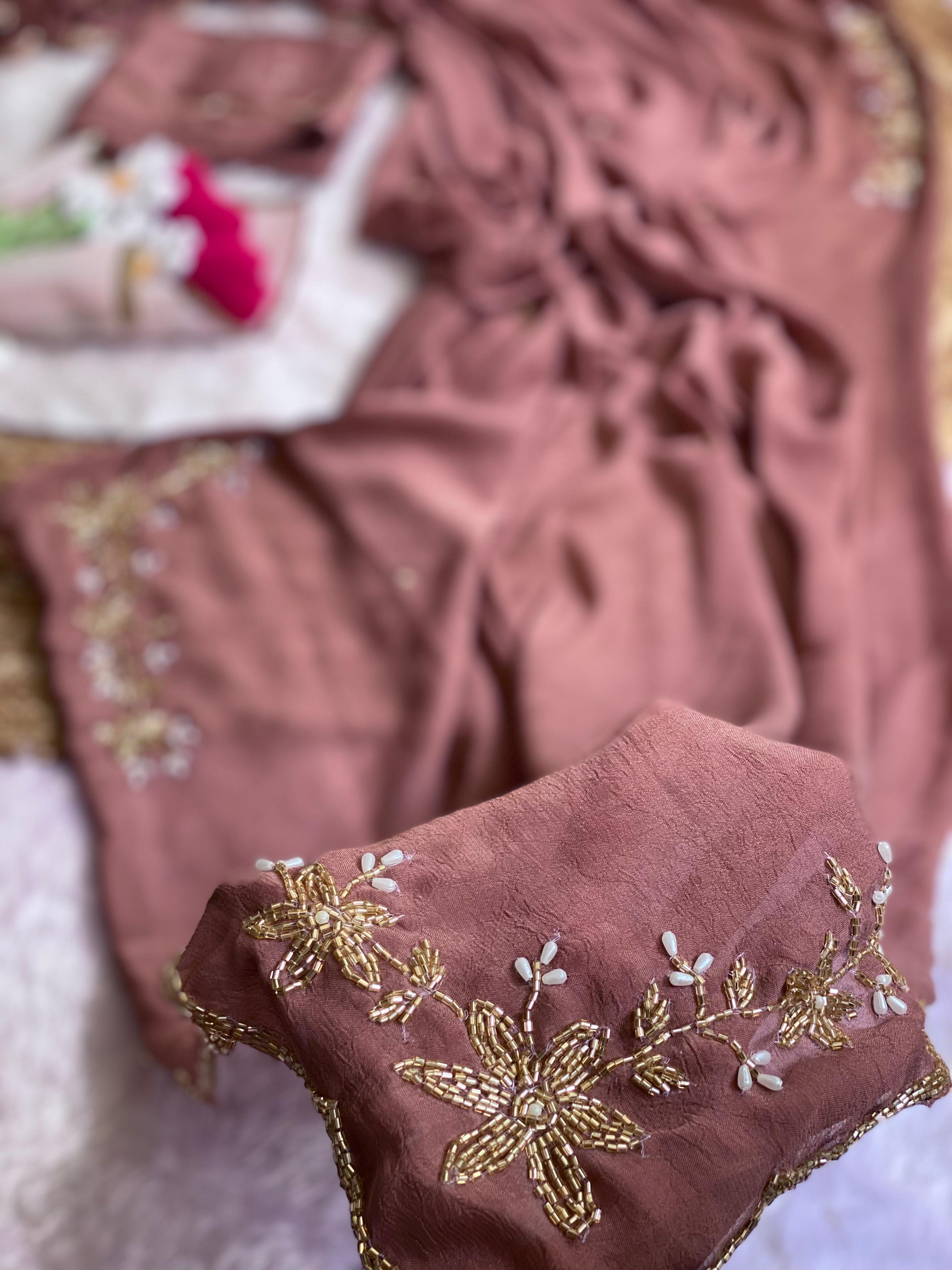 Glamorous Wedding Wear Soft Crush Silk Handwork Butta Fancy Designer Saree For Occasion
