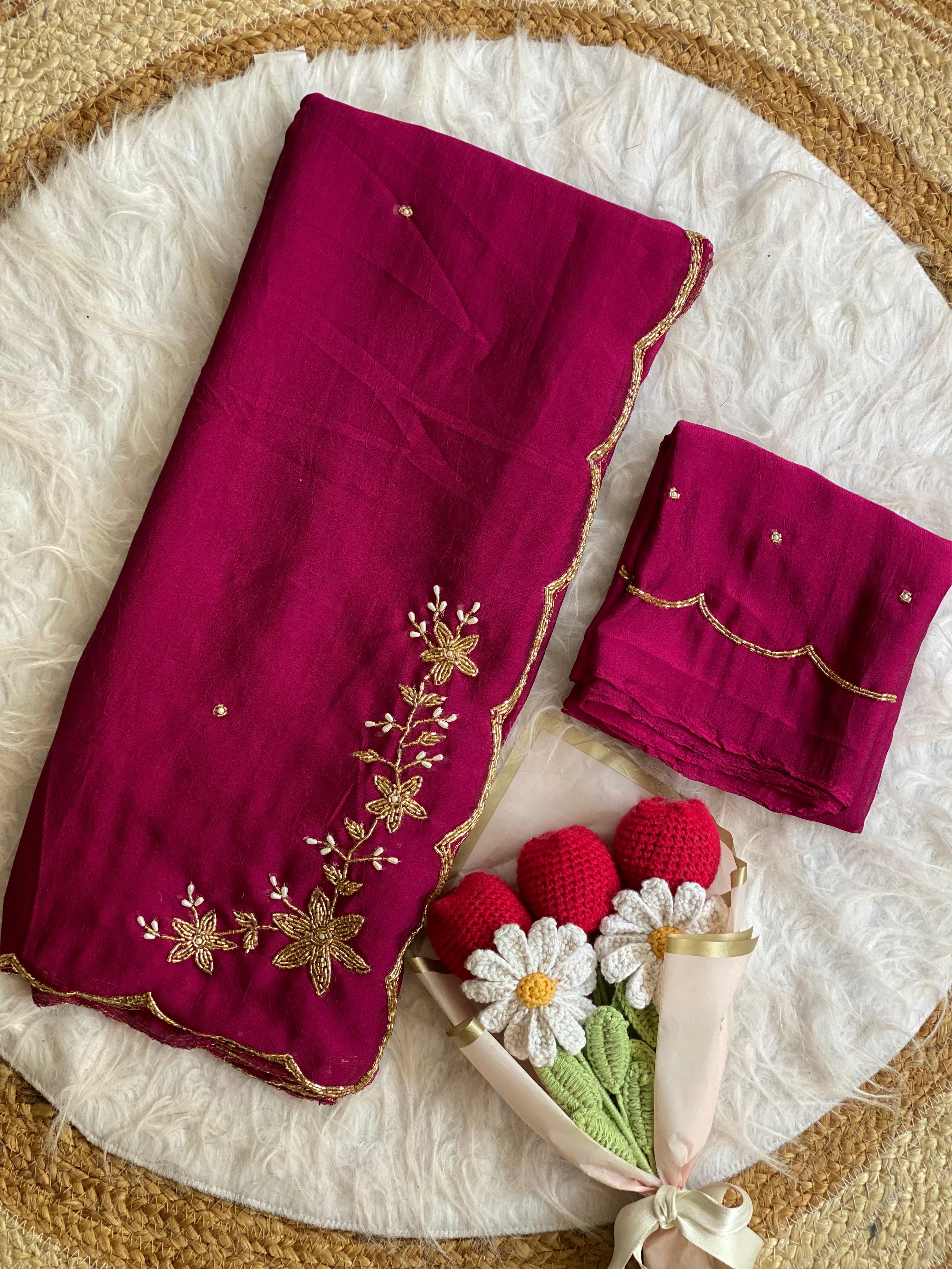 Glamorous Wedding Wear Soft Crush Silk Handwork Butta Fancy Designer Saree For Occasion