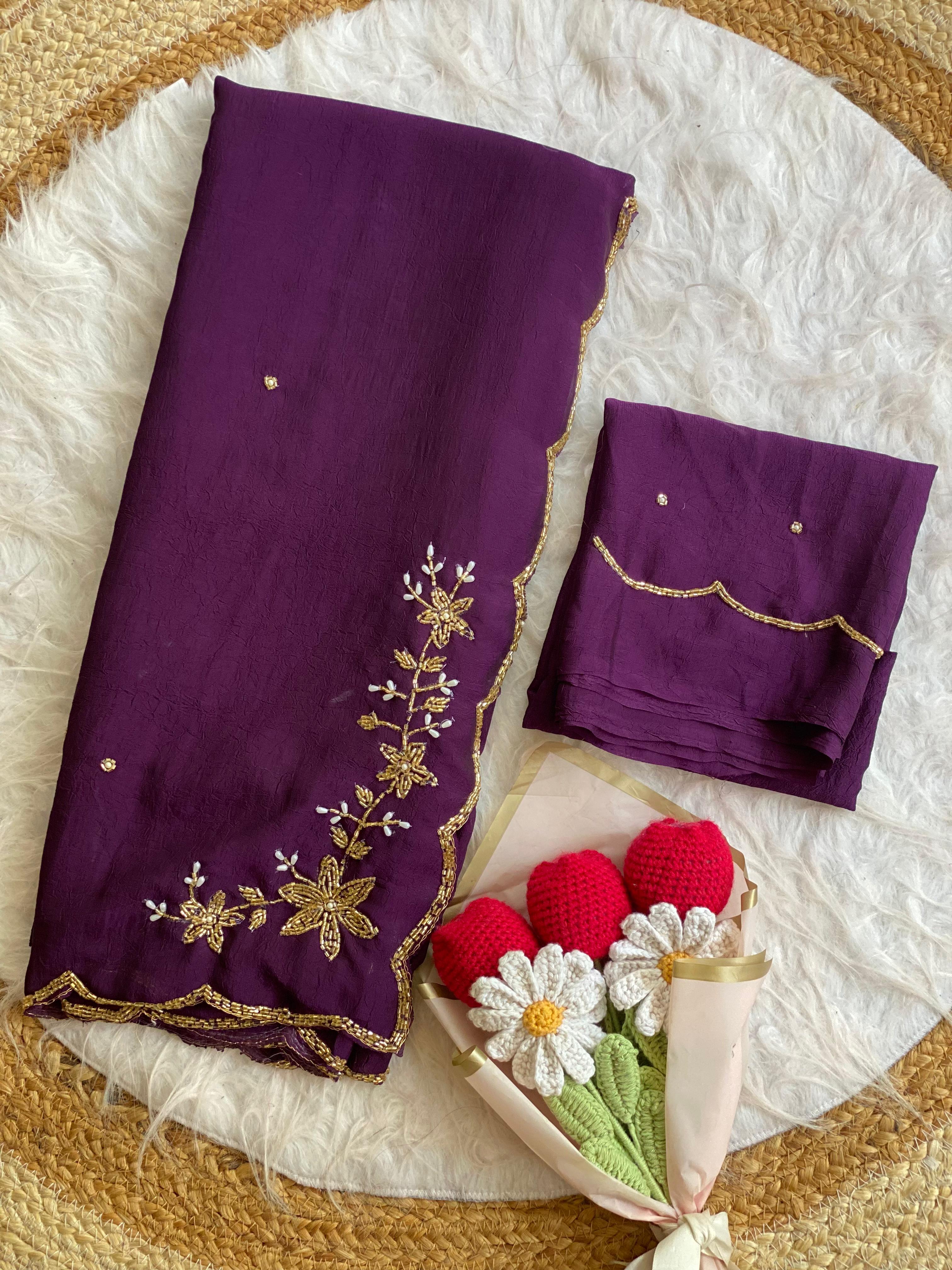 Glamorous Wedding Wear Soft Crush Silk Handwork Butta Fancy Designer Saree For Occasion