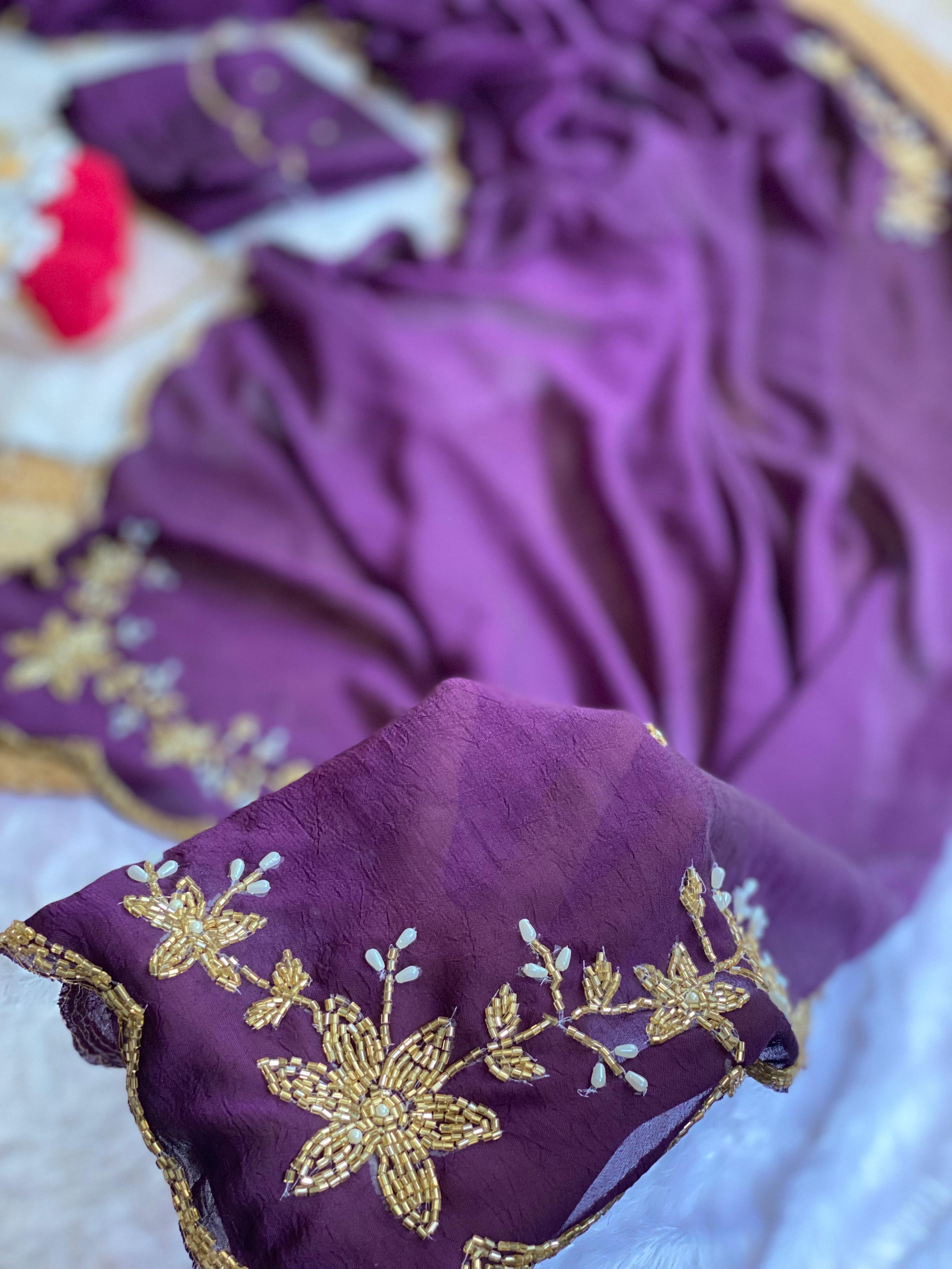 Glamorous Wedding Wear Soft Crush Silk Handwork Butta Fancy Designer Saree For Occasion