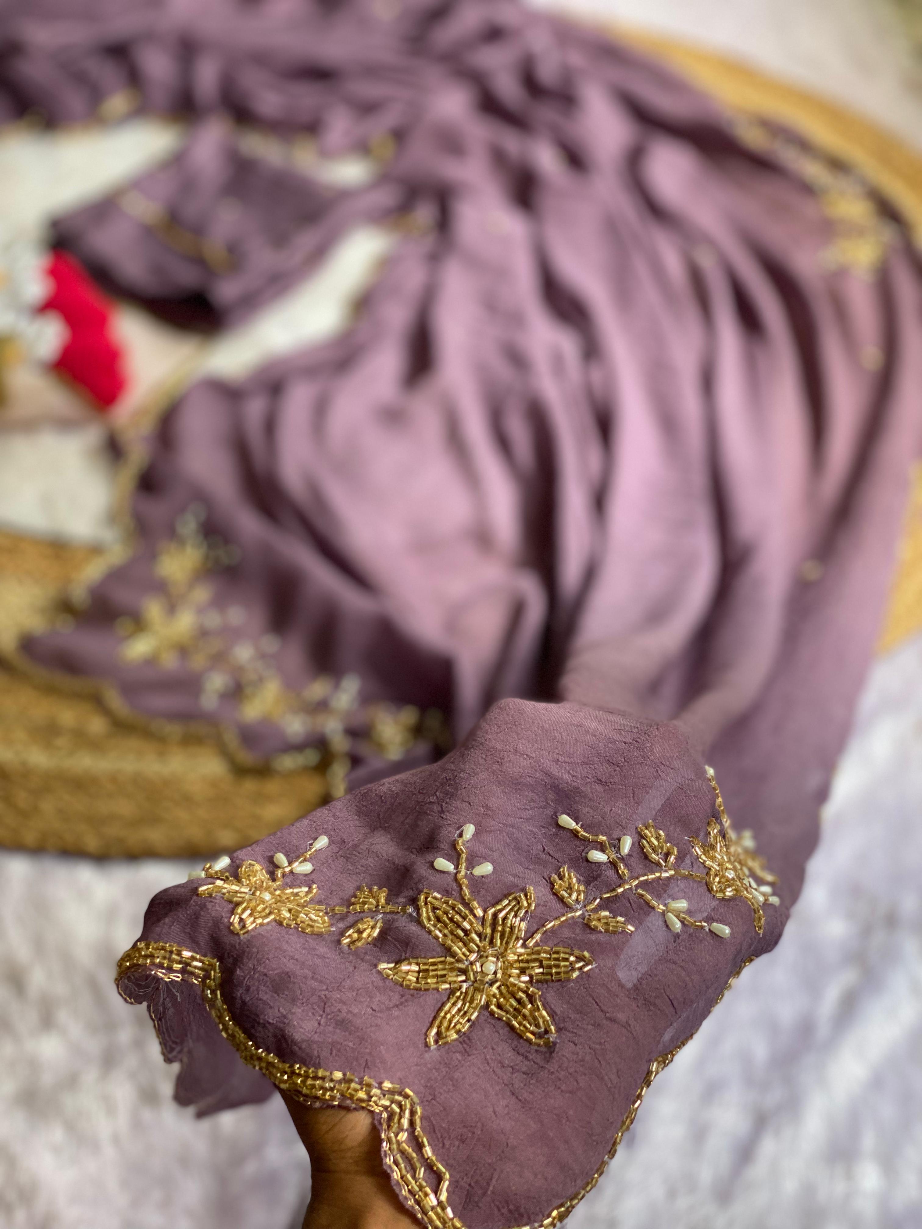 Glamorous Wedding Wear Soft Crush Silk Handwork Butta Fancy Designer Saree For Occasion