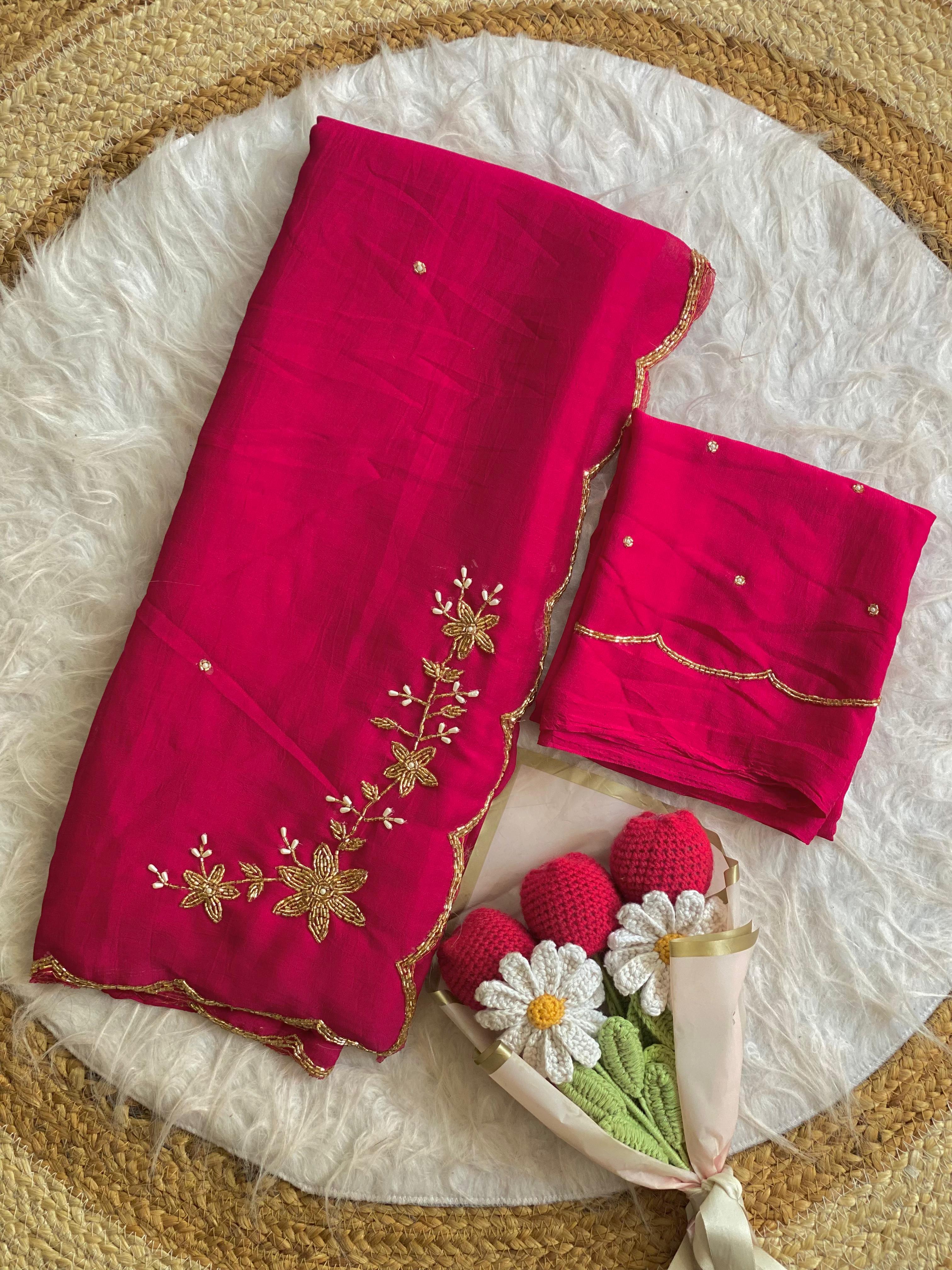 Glamorous Wedding Wear Soft Crush Silk Handwork Butta Fancy Designer Saree For Occasion