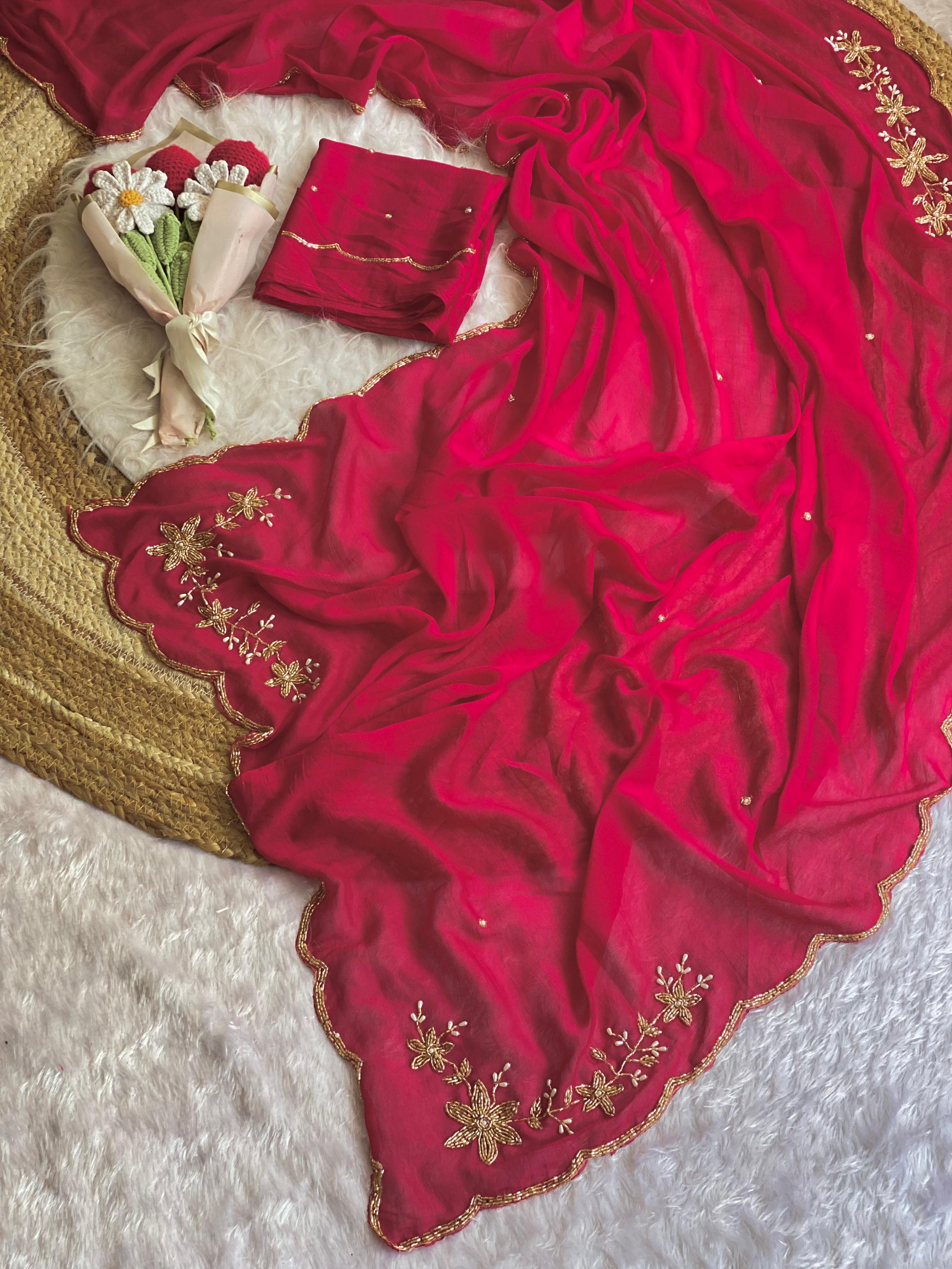 Glamorous Wedding Wear Soft Crush Silk Handwork Butta Fancy Designer Saree For Occasion