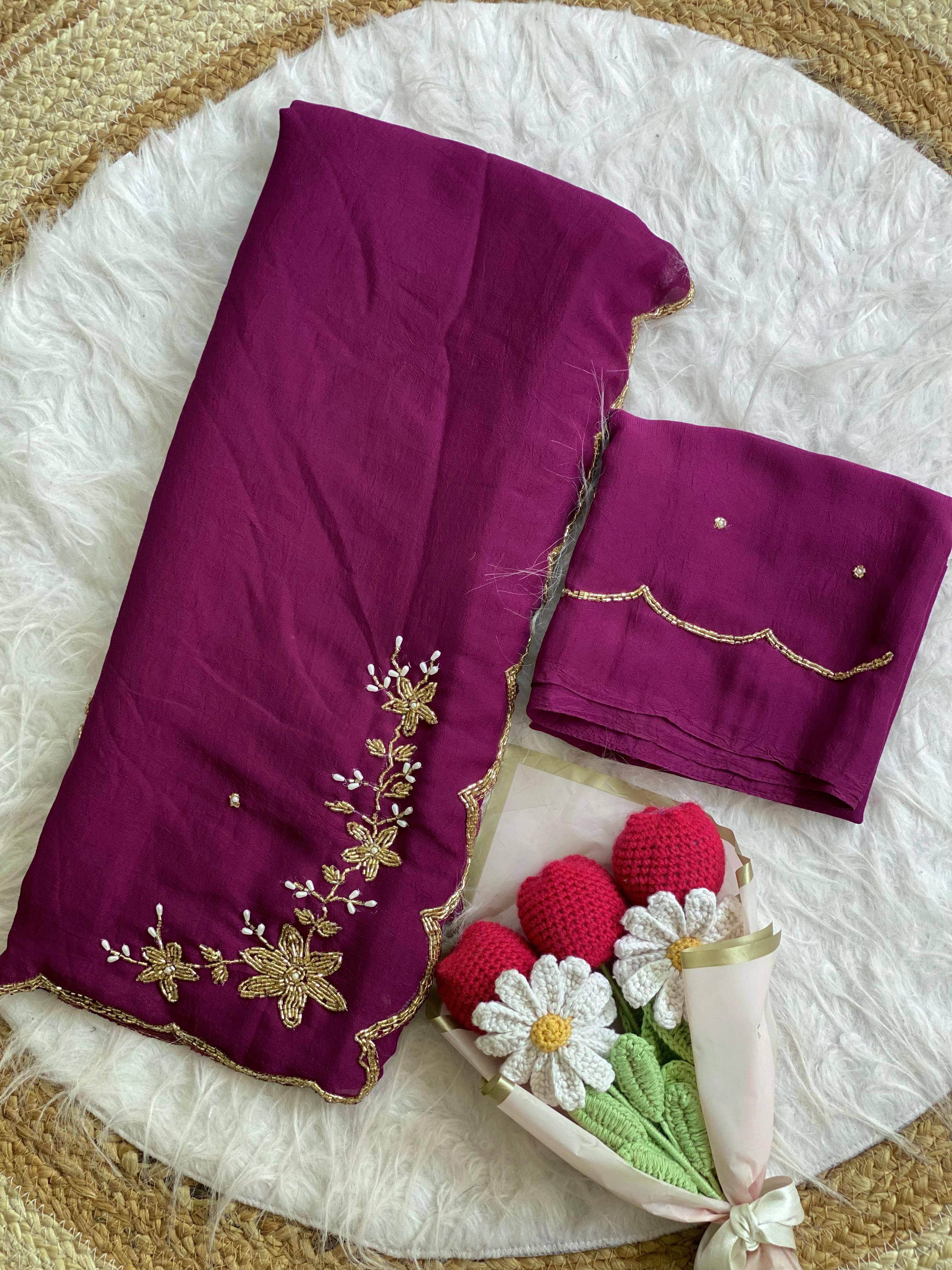 Glamorous Wedding Wear Soft Crush Silk Handwork Butta Fancy Designer Saree For Occasion
