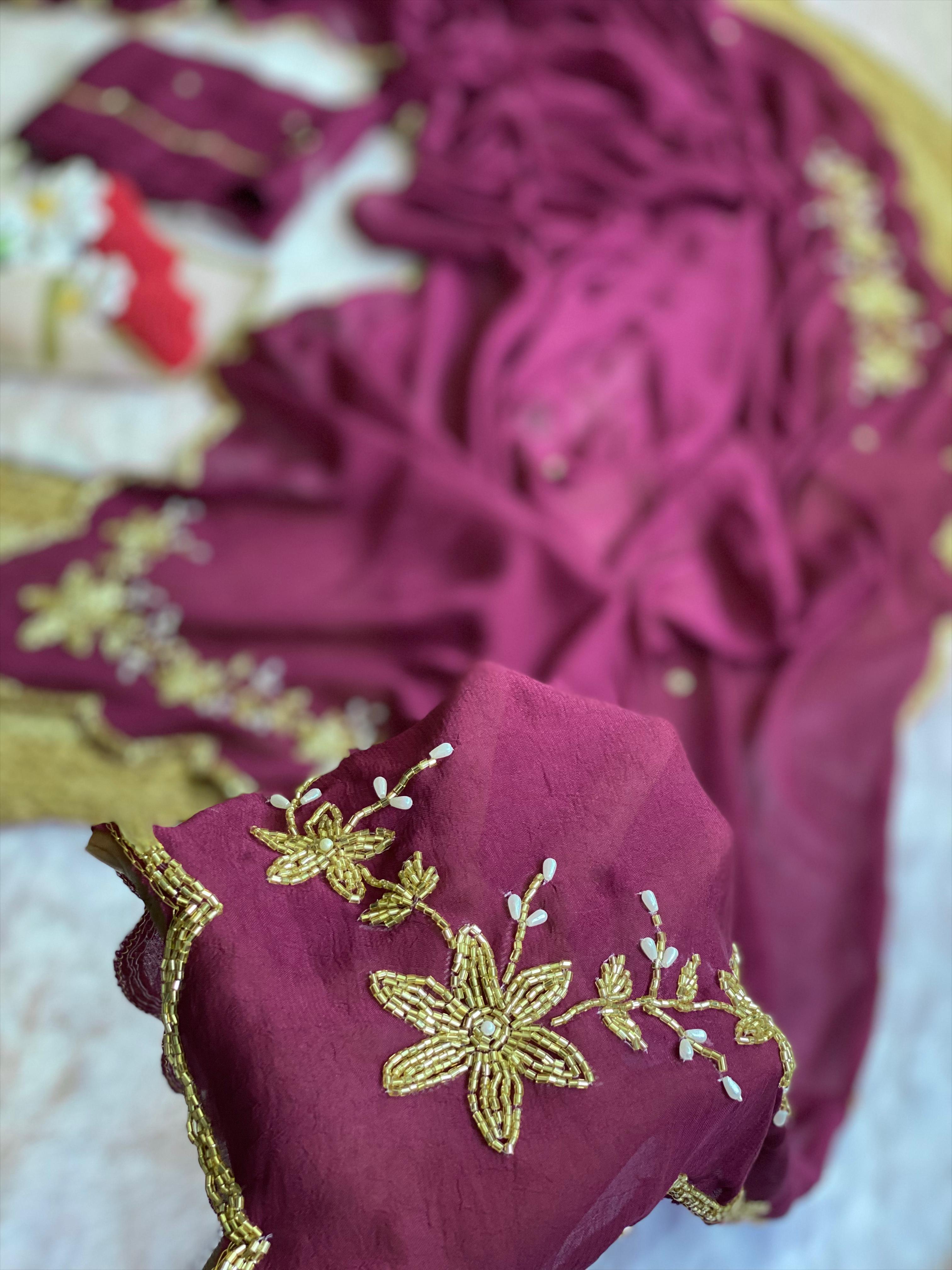 Glamorous Wedding Wear Soft Crush Silk Handwork Butta Fancy Designer Saree For Occasion