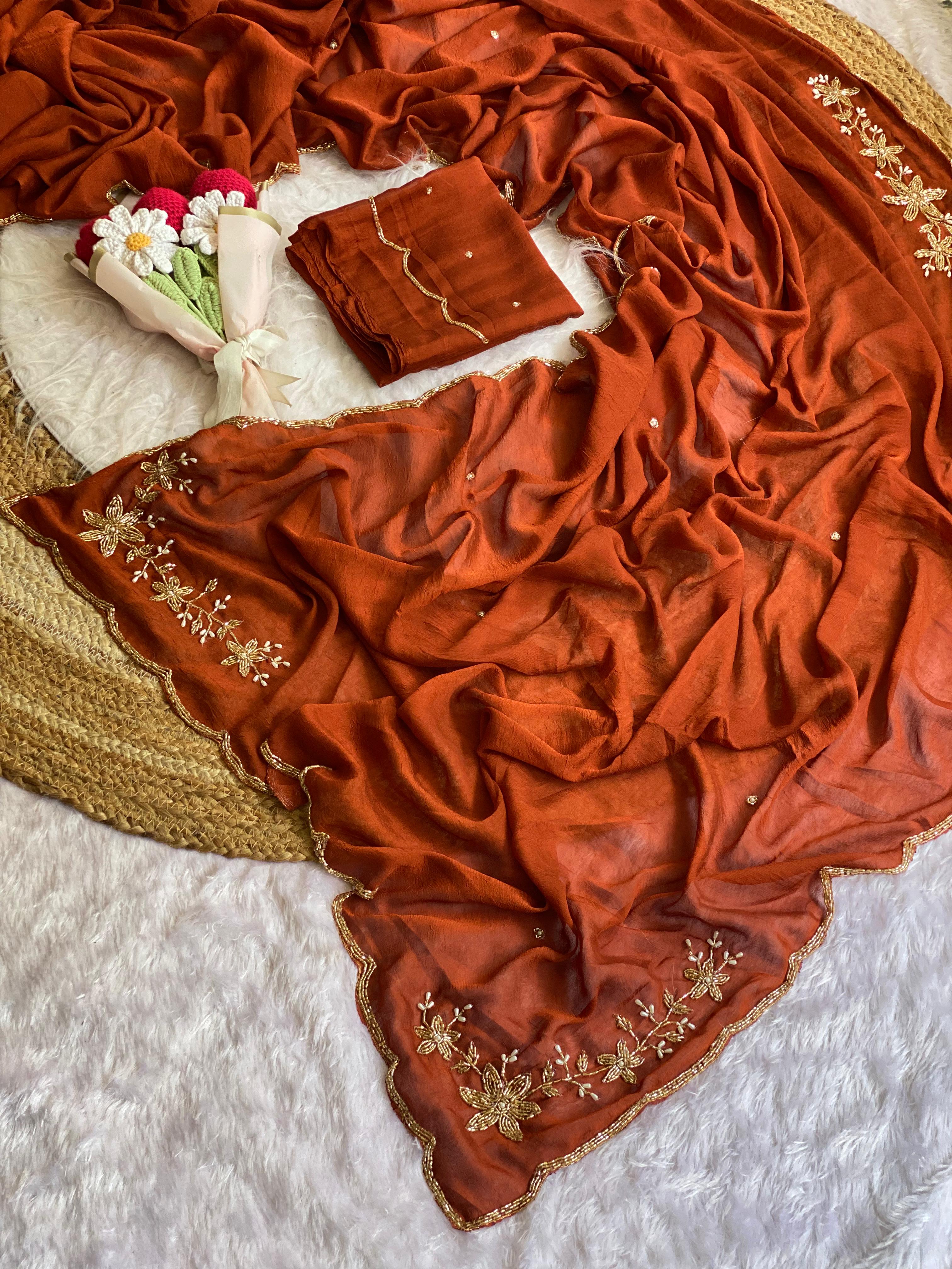 Glamorous Wedding Wear Soft Crush Silk Handwork Butta Fancy Designer Saree For Occasion