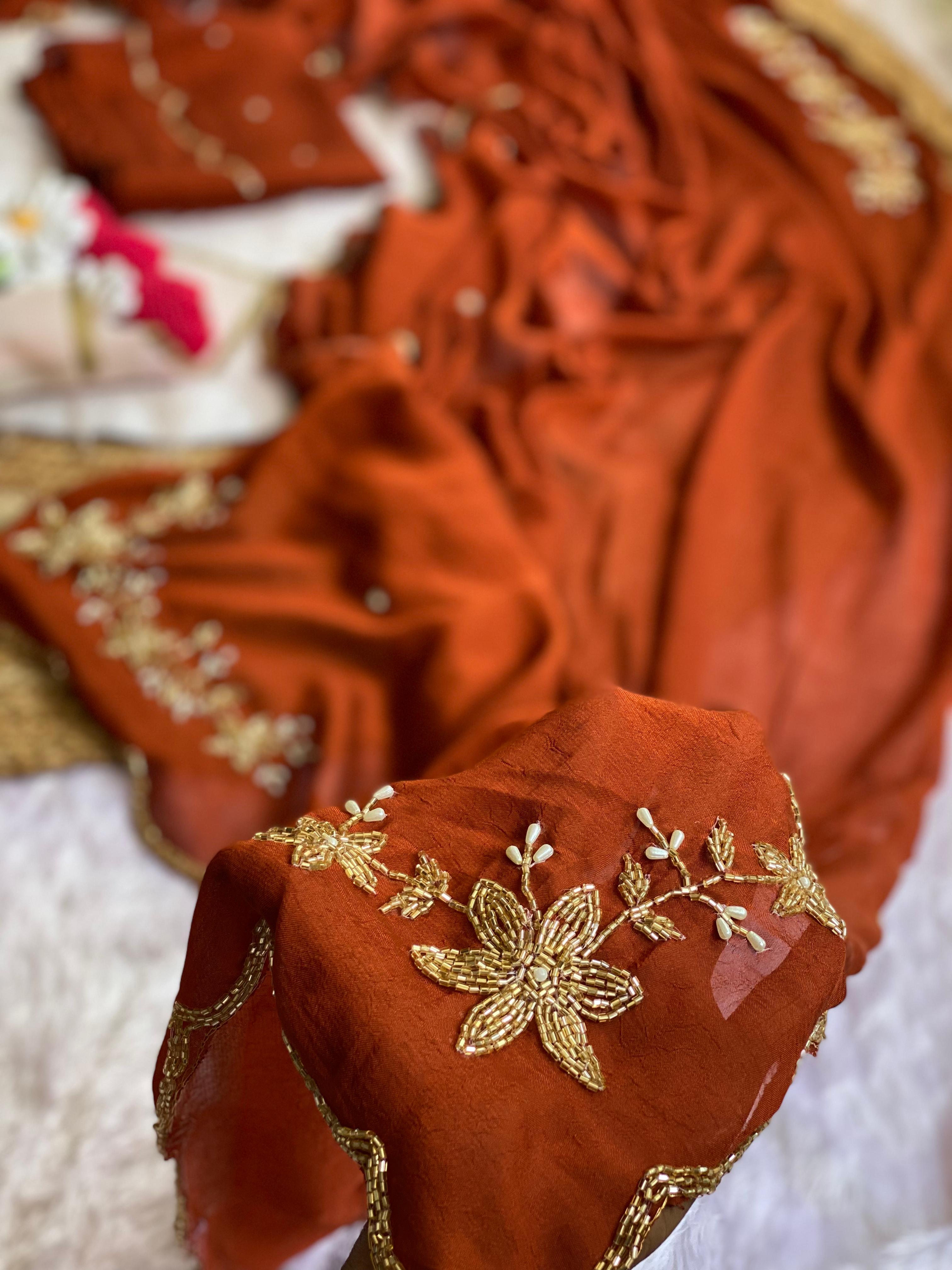 Glamorous Wedding Wear Soft Crush Silk Handwork Butta Fancy Designer Saree For Occasion