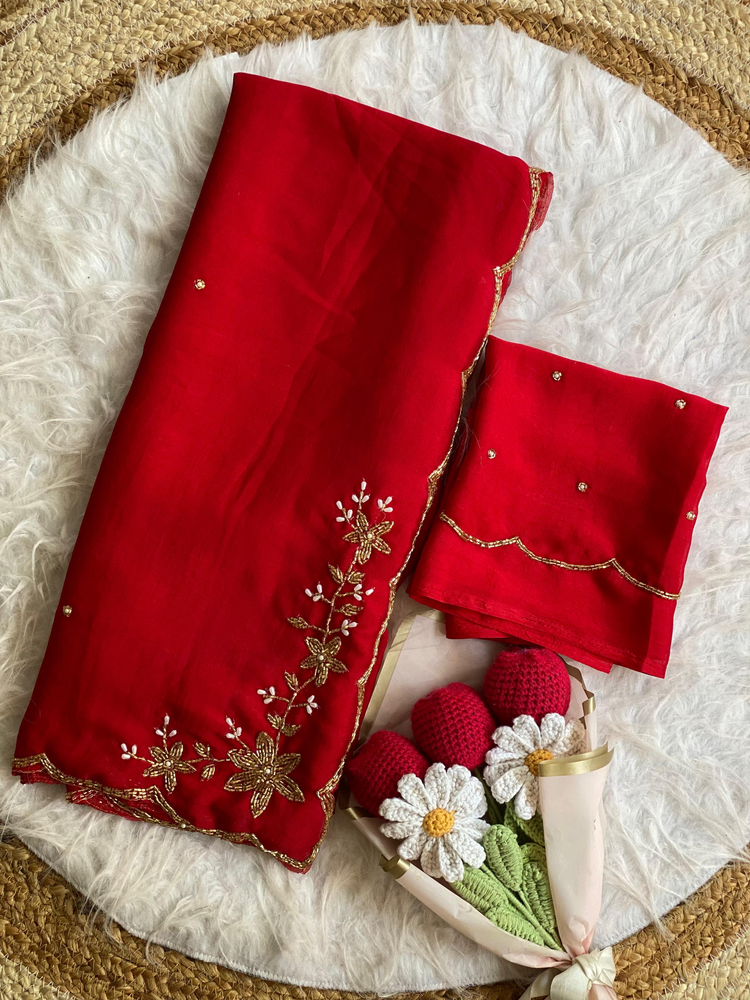 Glamorous Wedding Wear Soft Crush Silk Handwork Butta Fancy Designer Saree For Occasion