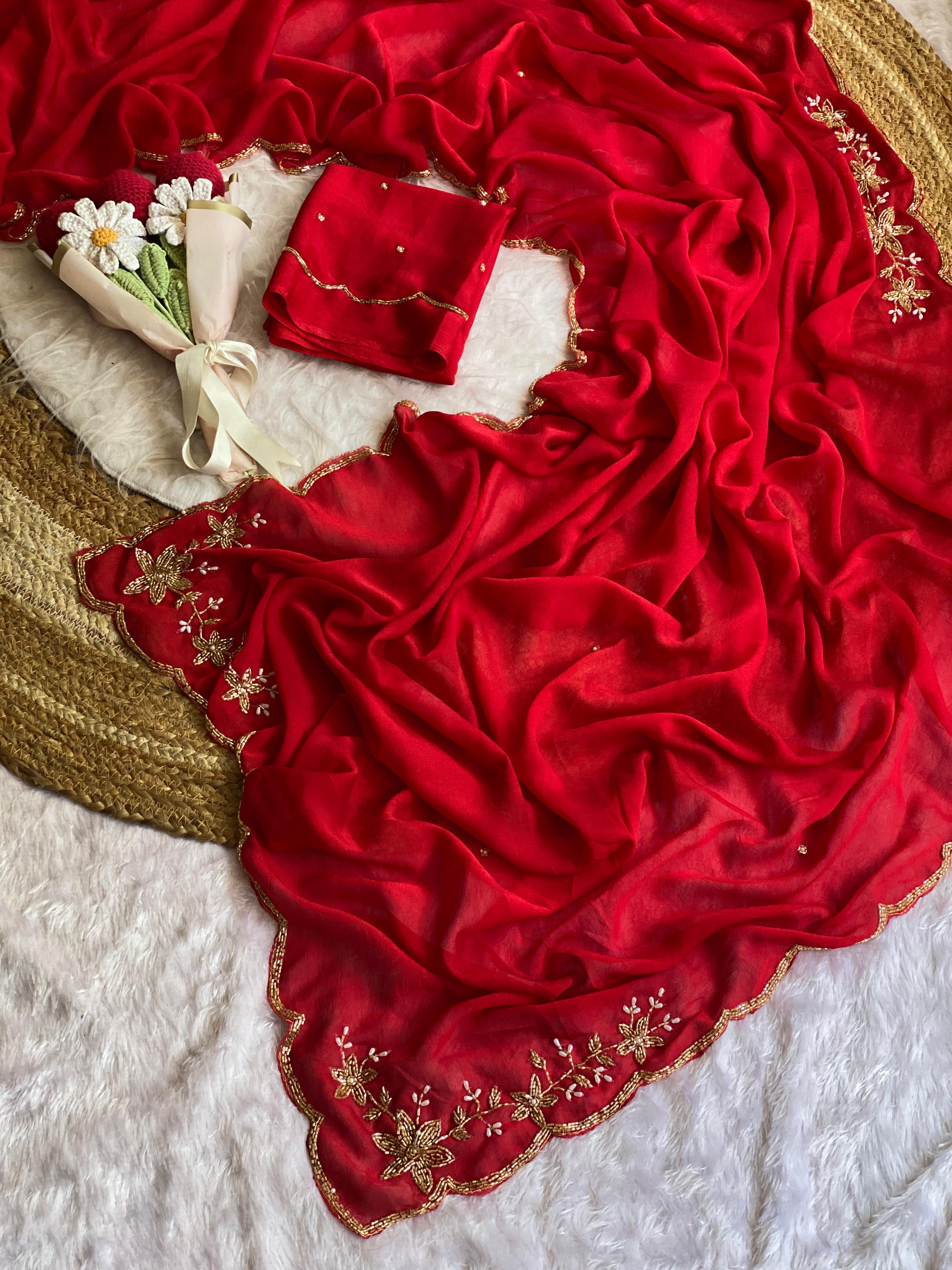 Glamorous Wedding Wear Soft Crush Silk Handwork Butta Fancy Designer Saree For Occasion