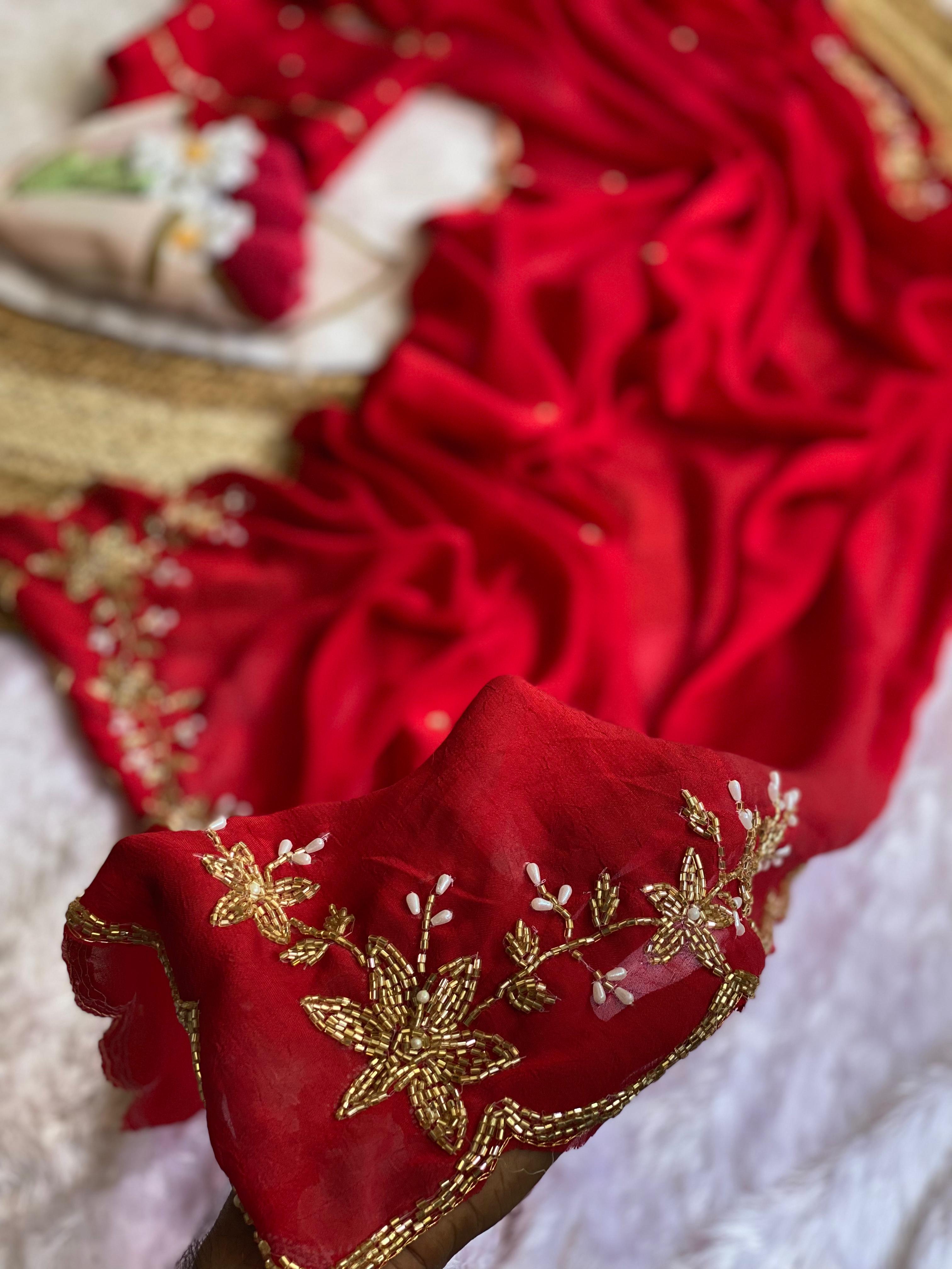 Glamorous Wedding Wear Soft Crush Silk Handwork Butta Fancy Designer Saree For Occasion