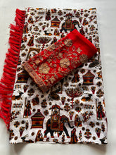 Load image into Gallery viewer, Desiring Function Wear Georgette Kalamkari Print n Beads Work Designer Saree With Contrast Blouse Piece
