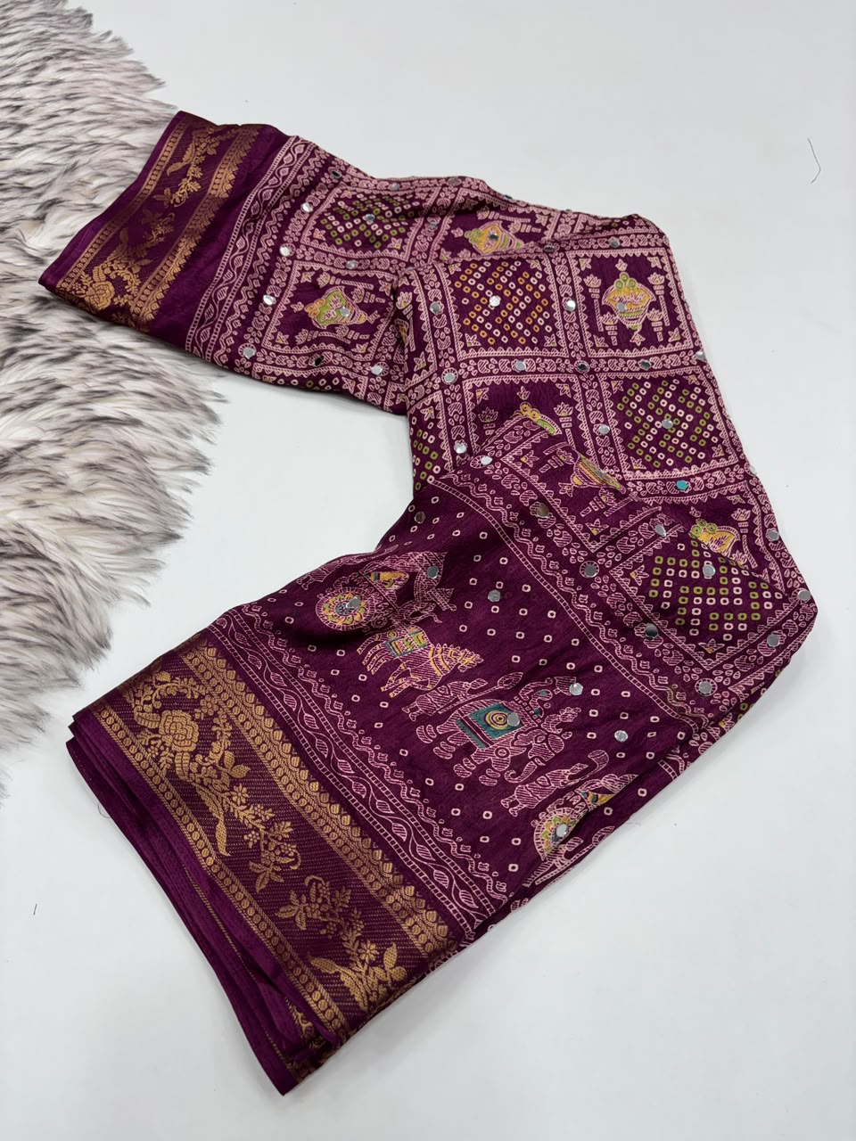Marvellous Party Wear Pure Soft Dola Silk Printed Rich Pallu n Mirror Work Fancy Saree For Women