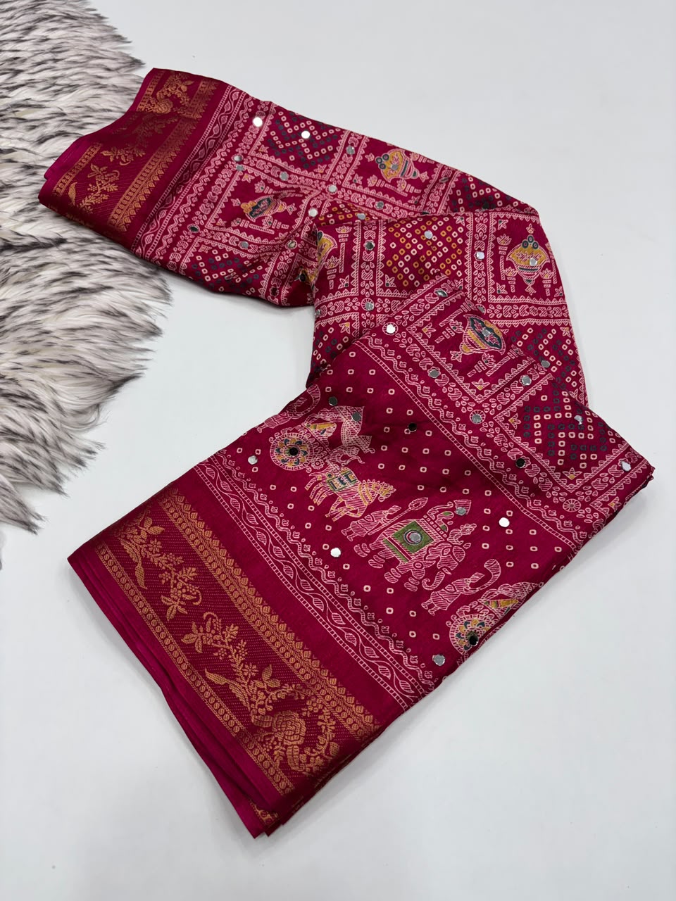 Marvellous Party Wear Pure Soft Dola Silk Printed Rich Pallu n Mirror Work Fancy Saree For Women