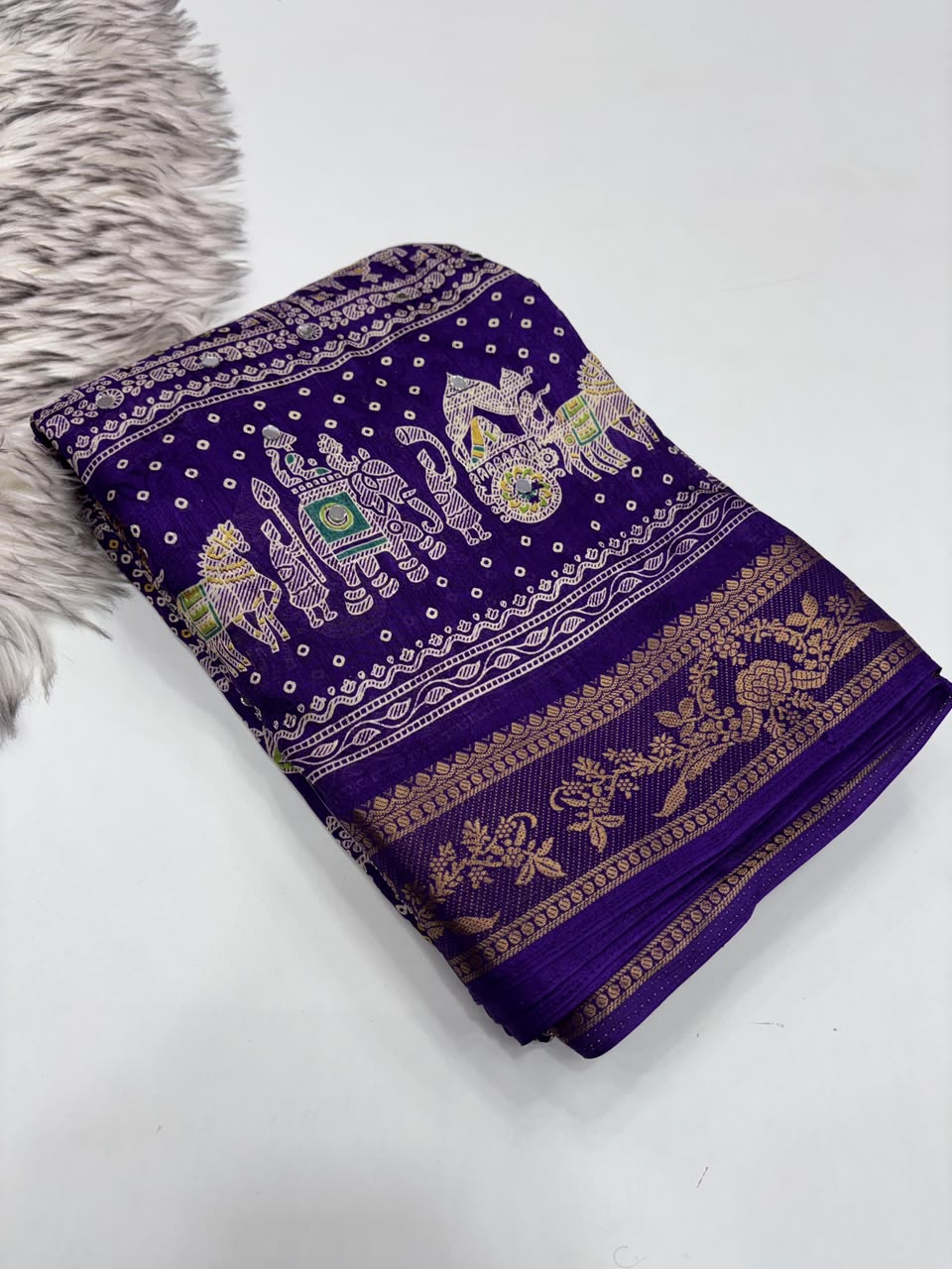 Marvellous Party Wear Pure Soft Dola Silk Printed Rich Pallu n Mirror Work Fancy Saree For Women