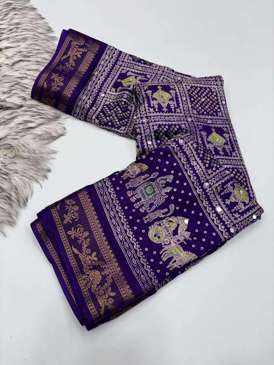 Marvellous Party Wear Pure Soft Dola Silk Printed Rich Pallu n Mirror Work Fancy Saree For Women