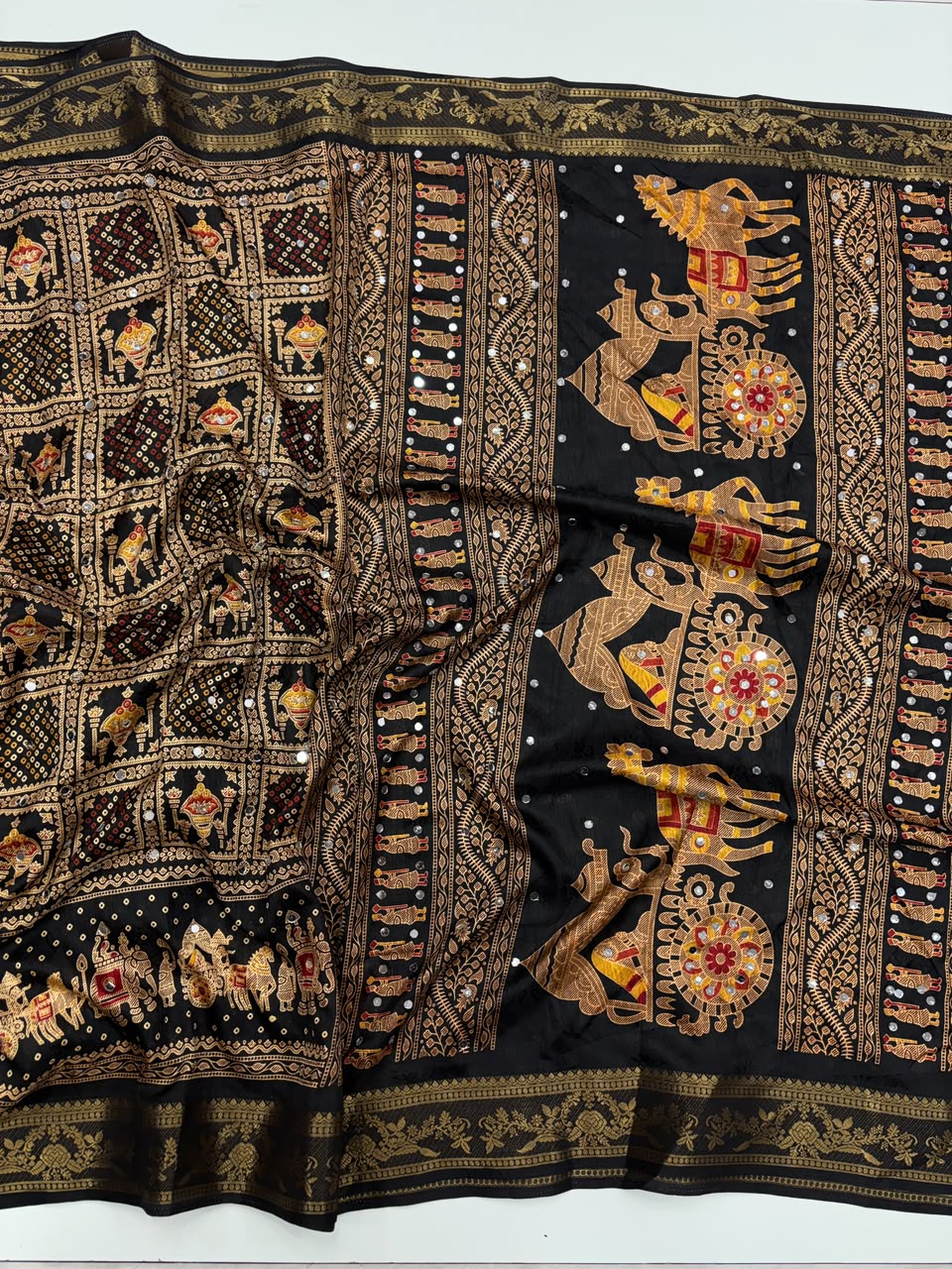 Marvellous Party Wear Pure Soft Dola Silk Printed Rich Pallu n Mirror Work Fancy Saree For Women