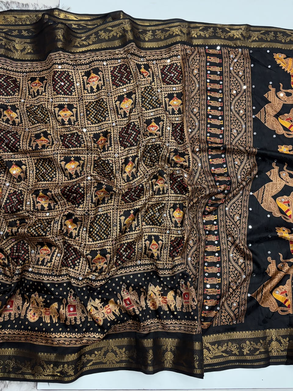 Marvellous Party Wear Pure Soft Dola Silk Printed Rich Pallu n Mirror Work Fancy Saree For Women