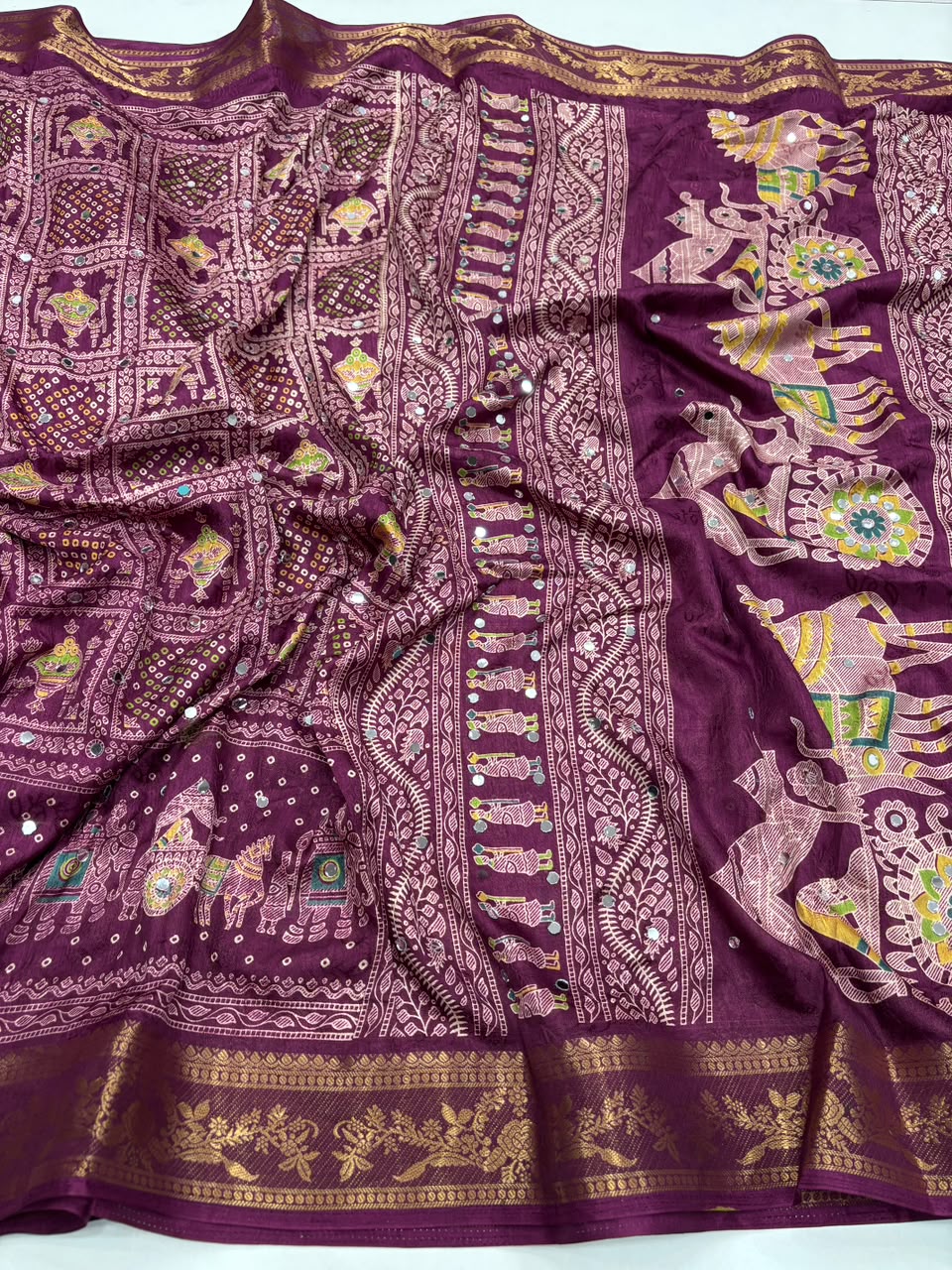 Marvellous Party Wear Pure Soft Dola Silk Printed Rich Pallu n Mirror Work Fancy Saree For Women