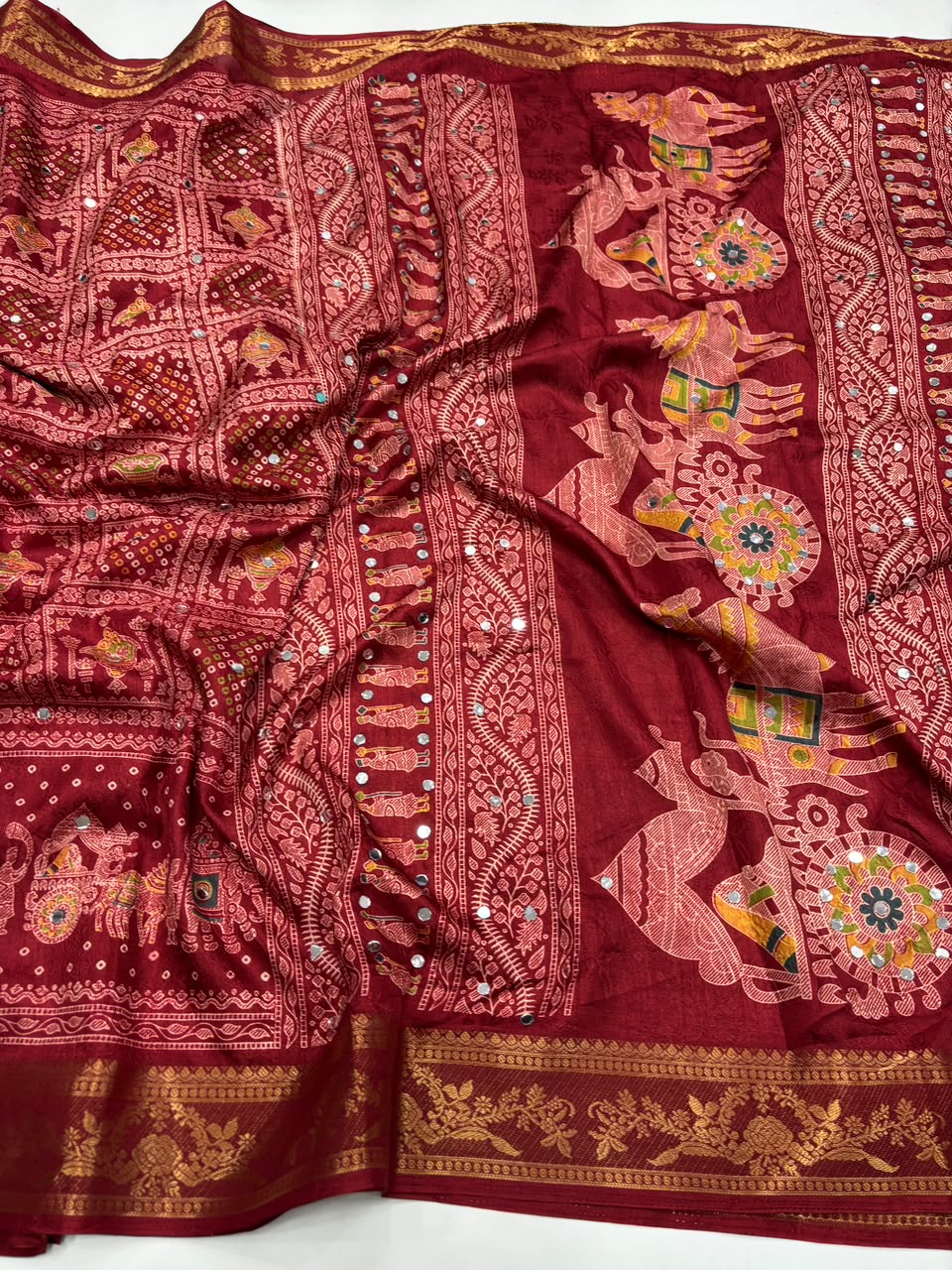 Marvellous Party Wear Pure Soft Dola Silk Printed Rich Pallu n Mirror Work Fancy Saree For Women