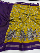 Load image into Gallery viewer, Alverina Festive Wear Pure Soft Georgette Jacquard Border Rich Pallu Print Design Saree With Blouse Piece
