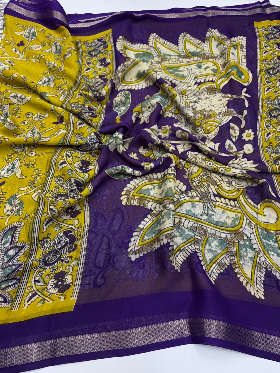 Alverina Festive Wear Pure Soft Georgette Jacquard Border Rich Pallu Print Design Saree With Blouse Piece