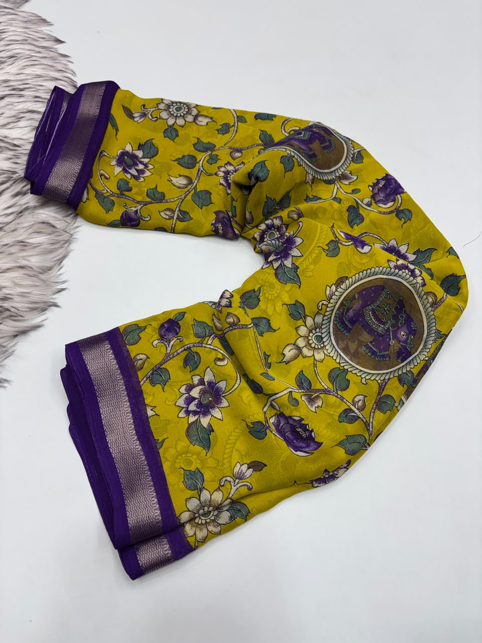 Mellfluous Festive Wear Pure Soft Georgette Rich Pallu Print Design Saree With Blouse Piece