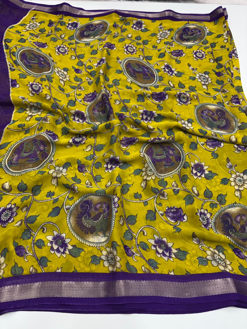 Mellfluous Festive Wear Pure Soft Georgette Rich Pallu Print Design Saree With Blouse Piece