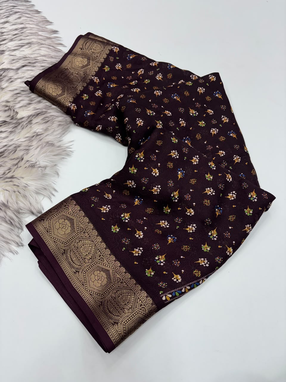 Adorning Party Wear Pure Soft Dola Silk Jacquard Border Rich Pallu Print Design Saree With Blouse Piece