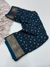 Load image into Gallery viewer, Adorning Party Wear Pure Soft Dola Silk Jacquard Border Rich Pallu Print Design Saree With Blouse Piece
