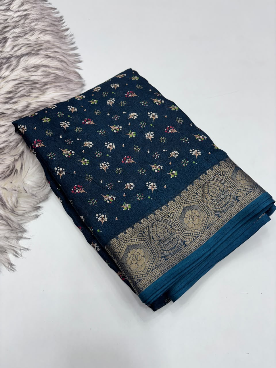 Adorning Party Wear Pure Soft Dola Silk Jacquard Border Rich Pallu Print Design Saree With Blouse Piece