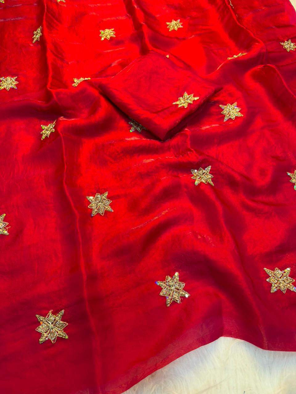 Charismatic Party Wear Silk Embroidery n Beads Work Saree Matching With Blouse Piece