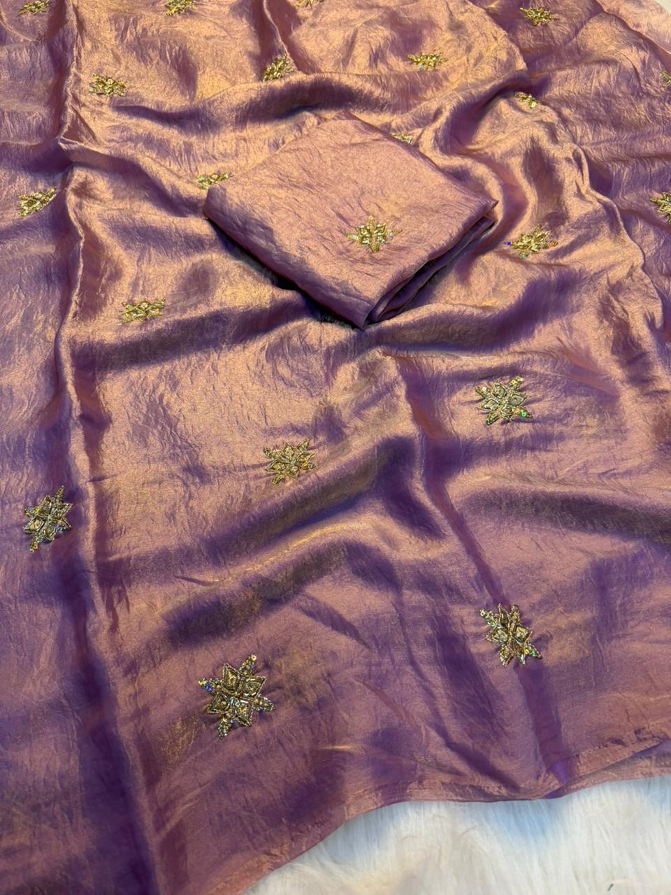 Charismatic Party Wear Silk Embroidery n Beads Work Saree Matching With Blouse Piece