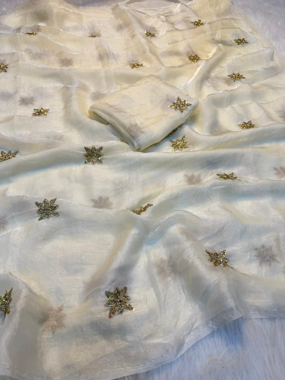 Charismatic Party Wear Silk Embroidery n Beads Work Saree Matching With Blouse Piece
