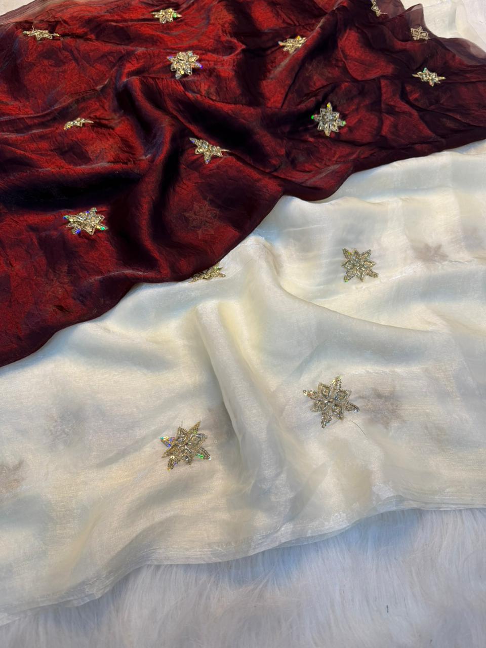 Charismatic Party Wear Silk Embroidery n Beads Work Saree Matching With Blouse Piece