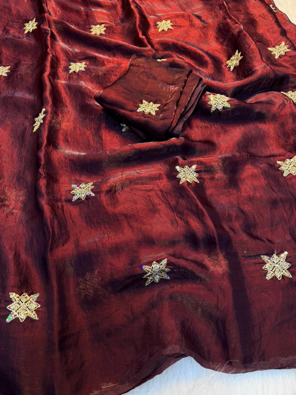 Charismatic Party Wear Silk Embroidery n Beads Work Saree Matching With Blouse Piece