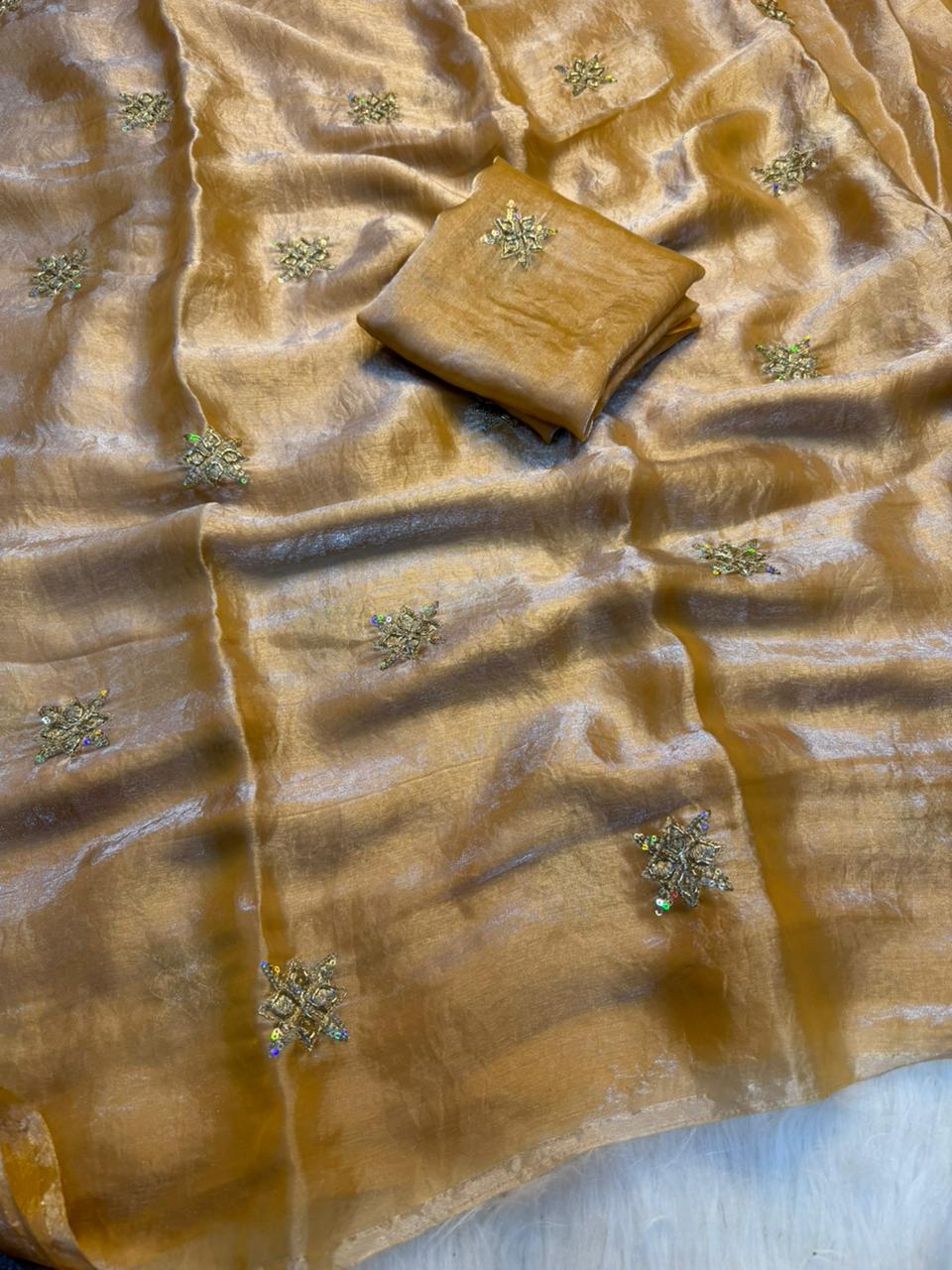 Charismatic Party Wear Silk Embroidery n Beads Work Saree Matching With Blouse Piece