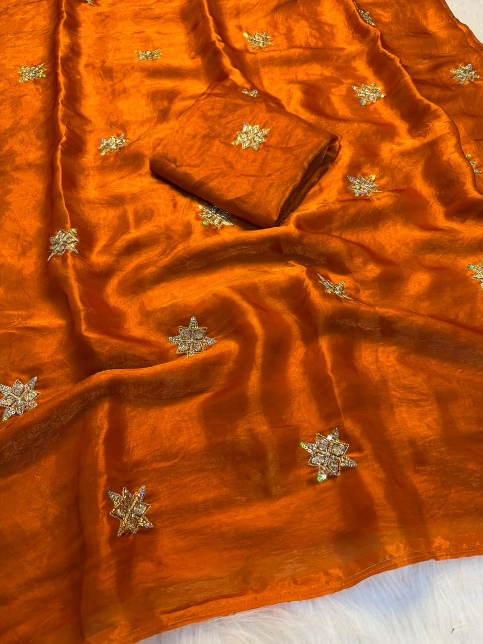 Charismatic Party Wear Silk Embroidery n Beads Work Saree Matching With Blouse Piece
