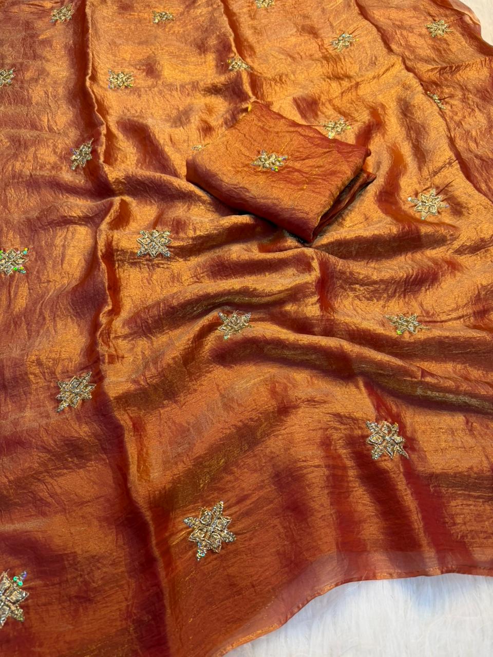 Charismatic Party Wear Silk Embroidery n Beads Work Saree Matching With Blouse Piece