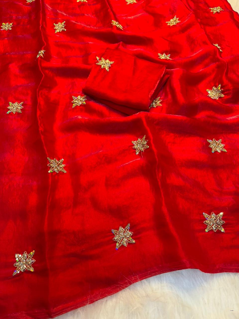 Charismatic Party Wear Silk Embroidery n Beads Work Saree Matching With Blouse Piece