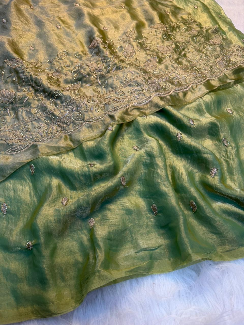 Quintessential Party Wear Satin Silk Sequence n Beads Work Fancy Saree With Blissful Blouse Piece