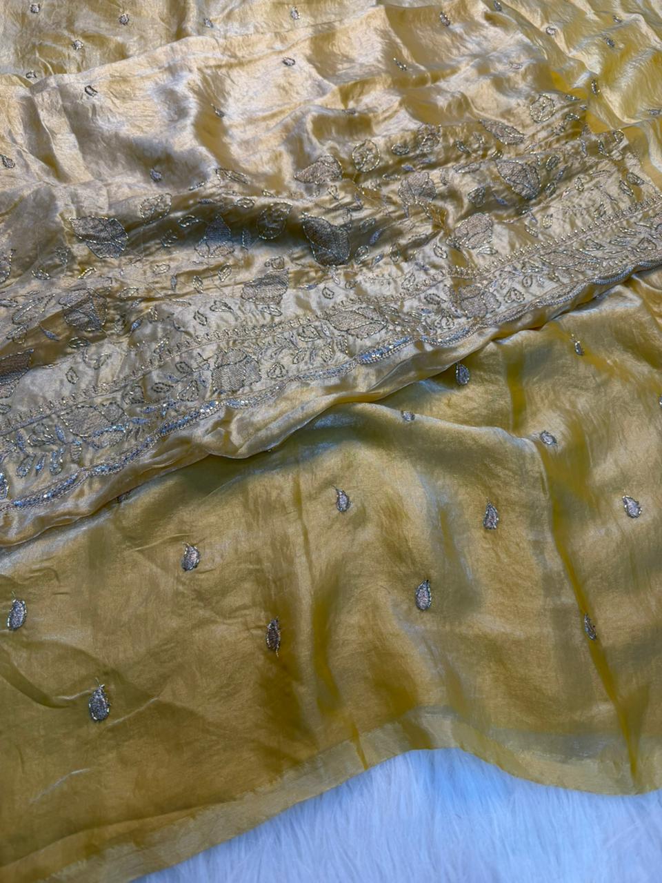Quintessential Party Wear Satin Silk Sequence n Beads Work Fancy Saree With Blissful Blouse Piece