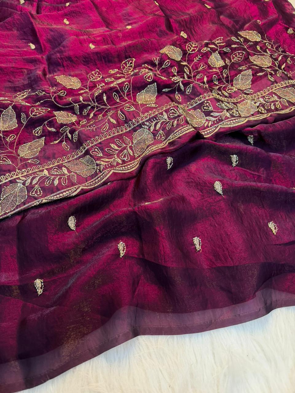 Quintessential Party Wear Satin Silk Sequence n Beads Work Fancy Saree With Blissful Blouse Piece