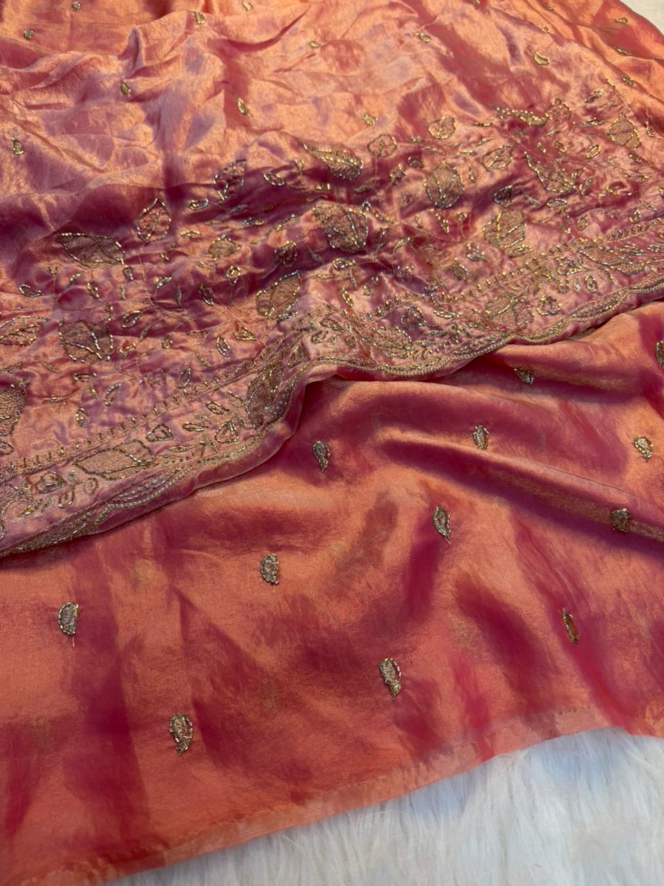 Quintessential Party Wear Satin Silk Sequence n Beads Work Fancy Saree With Blissful Blouse Piece