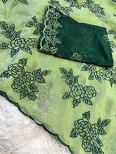 Load image into Gallery viewer, Gorgeous Party Wear Crunchy Silk Embroidery Work Fancy Saree With Contrast Blouse Piece
