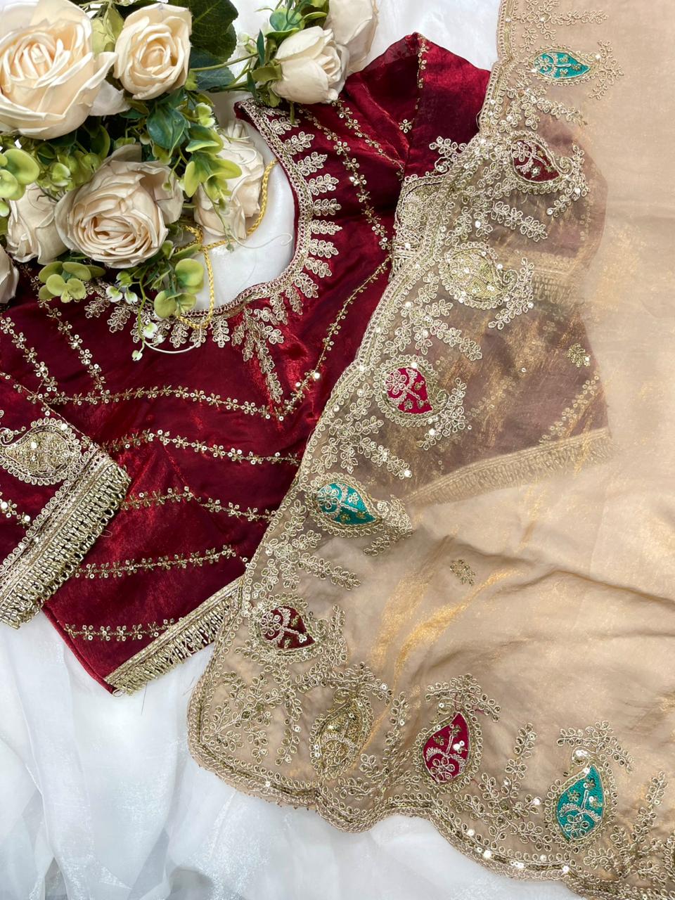 Heritage Function Wear Silk Embroidery n Sequence Work Heavy Border Saree With Stitched Blouse