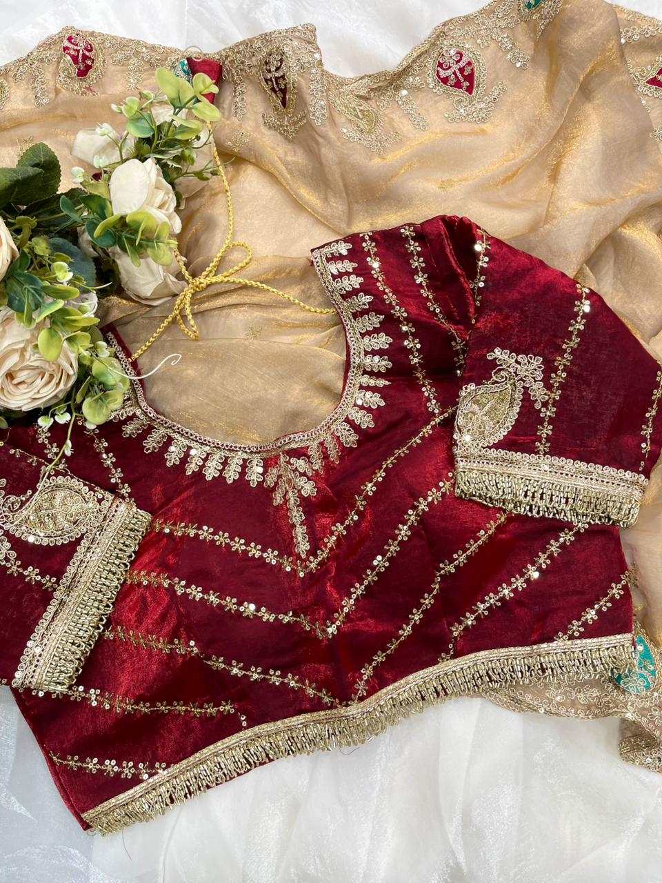 Heritage Function Wear Silk Embroidery n Sequence Work Heavy Border Saree With Stitched Blouse