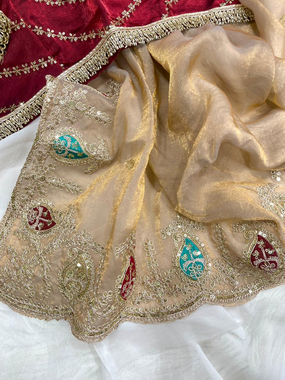 Heritage Function Wear Silk Embroidery n Sequence Work Heavy Border Saree With Stitched Blouse