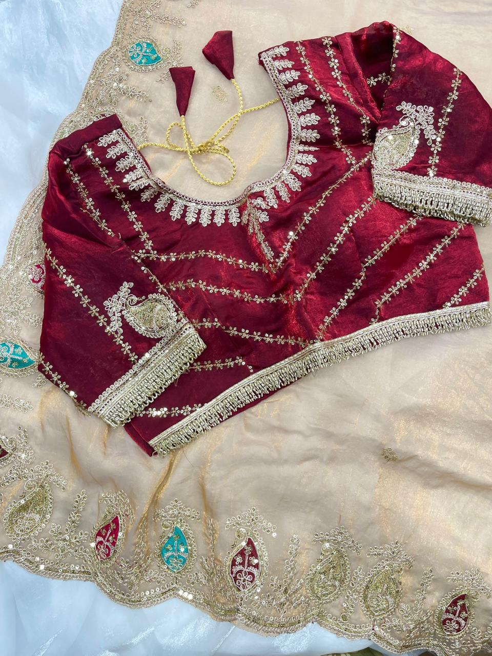 Heritage Function Wear Silk Embroidery n Sequence Work Heavy Border Saree With Stitched Blouse